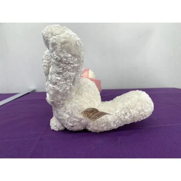 Dan Dee Victorian Sitting 8 Inch White Bear Pink Velvet Hat Rose Feather Bow - Picture 3 of 8